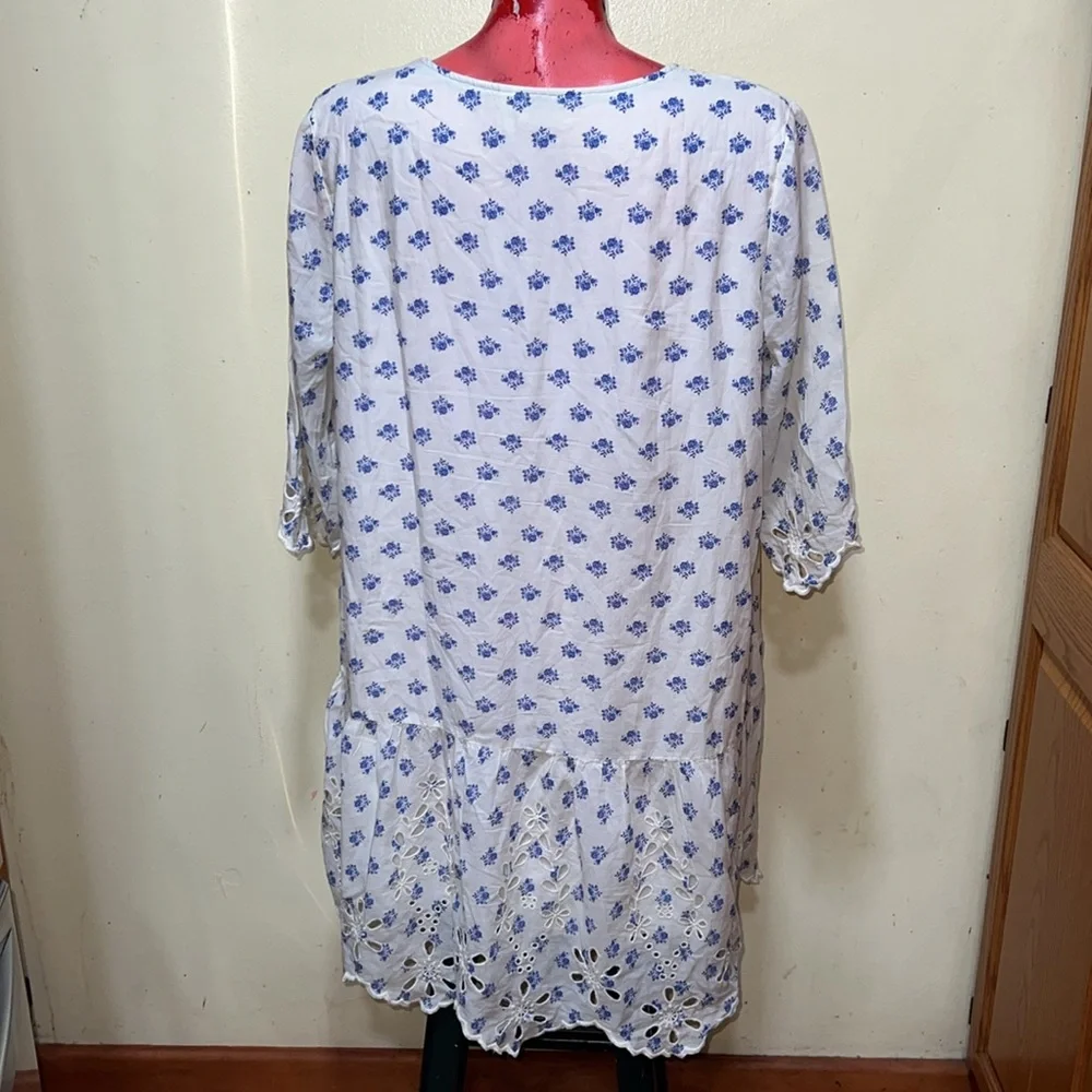 Anthropologie Cream and Blue Floral Dress - Picture 4 of 5